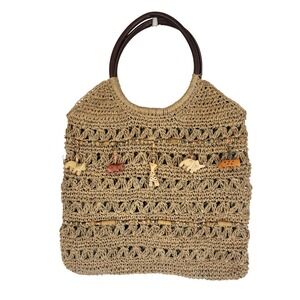 Vintage St. John's‎ Bay Woven Straw Shoulder Bag Safari Animals